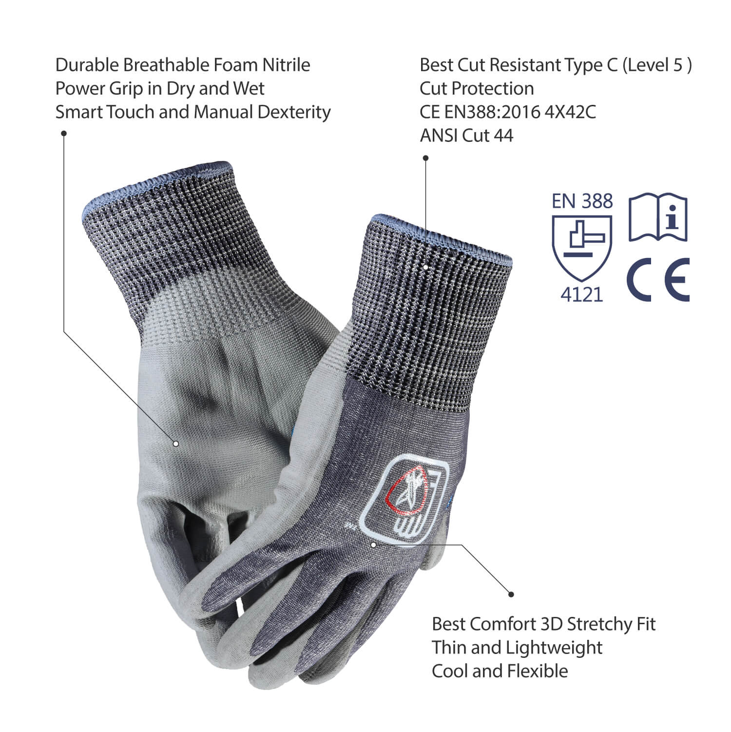 Guantes de trabajo de protección resistente a los cortes PD8046