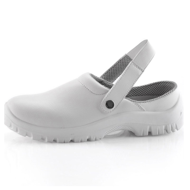 Zapatos de seguridad de cocina blancos con protección antideslizante | L-7096 Escudo Limpio