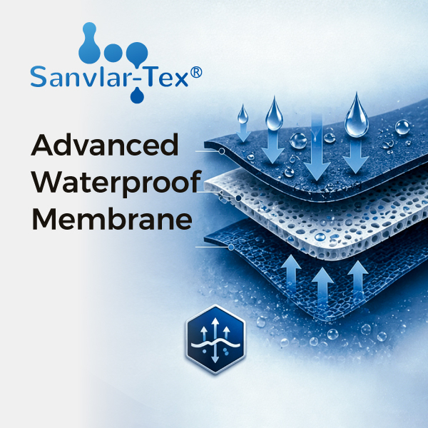 Tecnología de membrana impermeable Sanvlar-Tex® para protección transpirable contra la humedad en calzado de seguridad Safetoe
